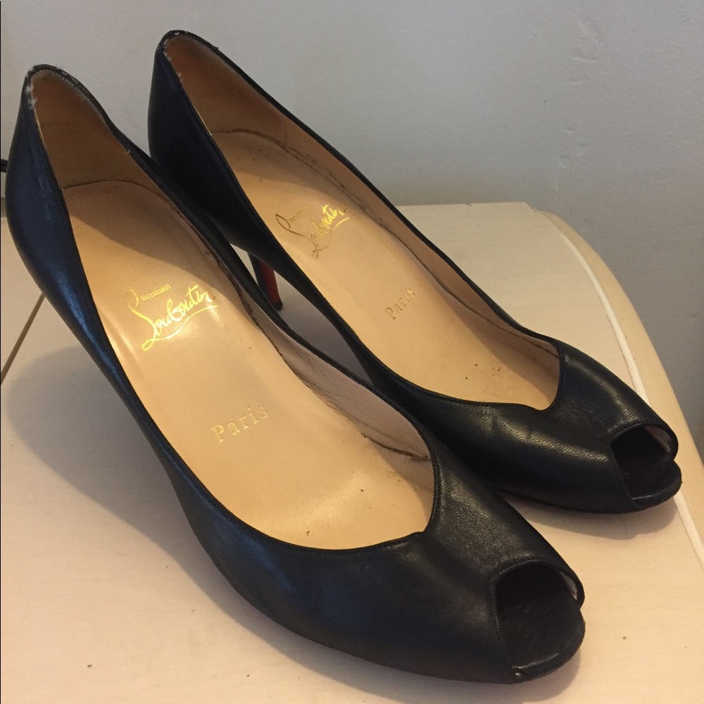 Classic Black Christian Louboutin Peep Toe Pumps - image 1